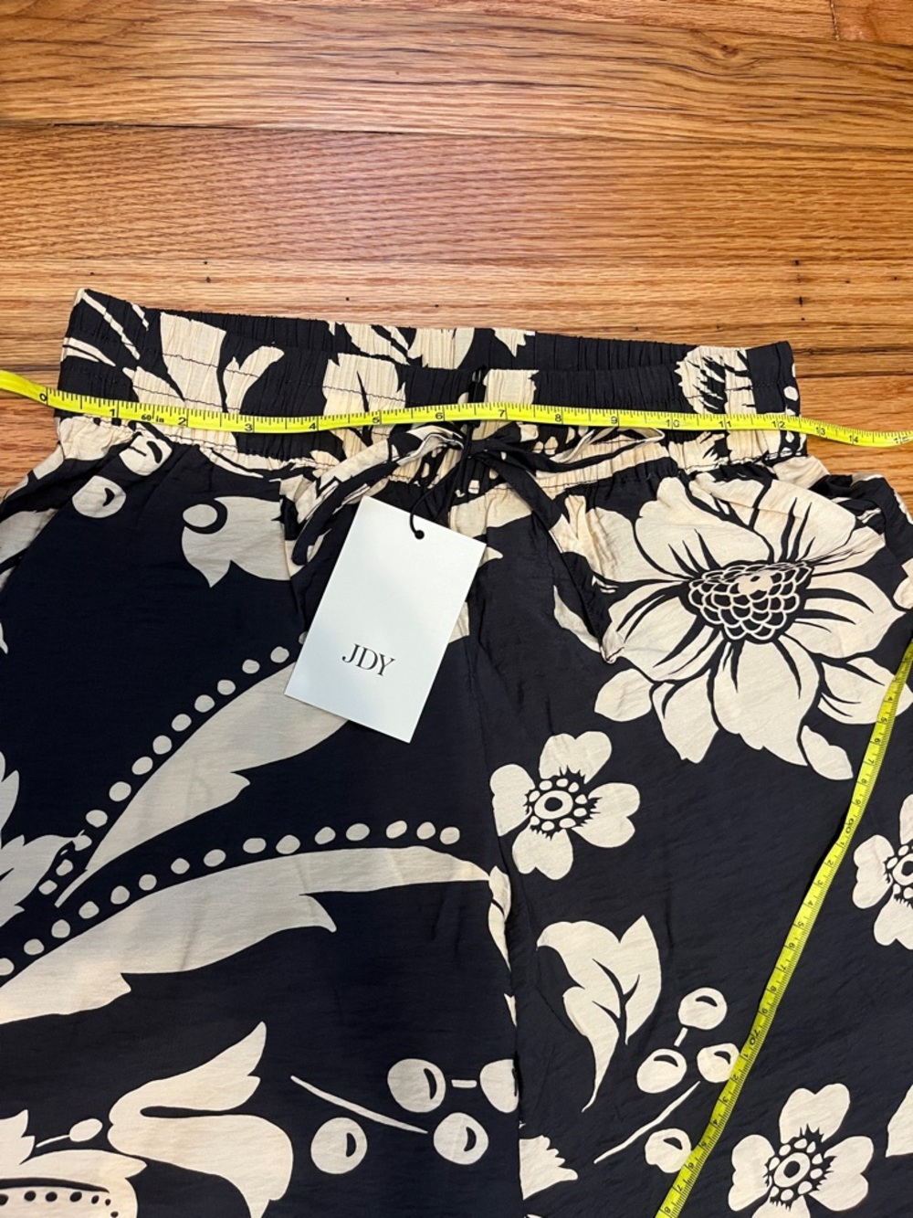 Jacqueline De Yong Floral Wide Leg Palazzo Pants Black & Cream XS Drawstring NWT - Picture 10 of 16